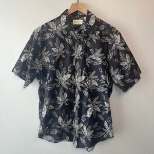 Crossings Men's Short Sleeve Hawaiian Print Button Shirt Black White Size Medium
